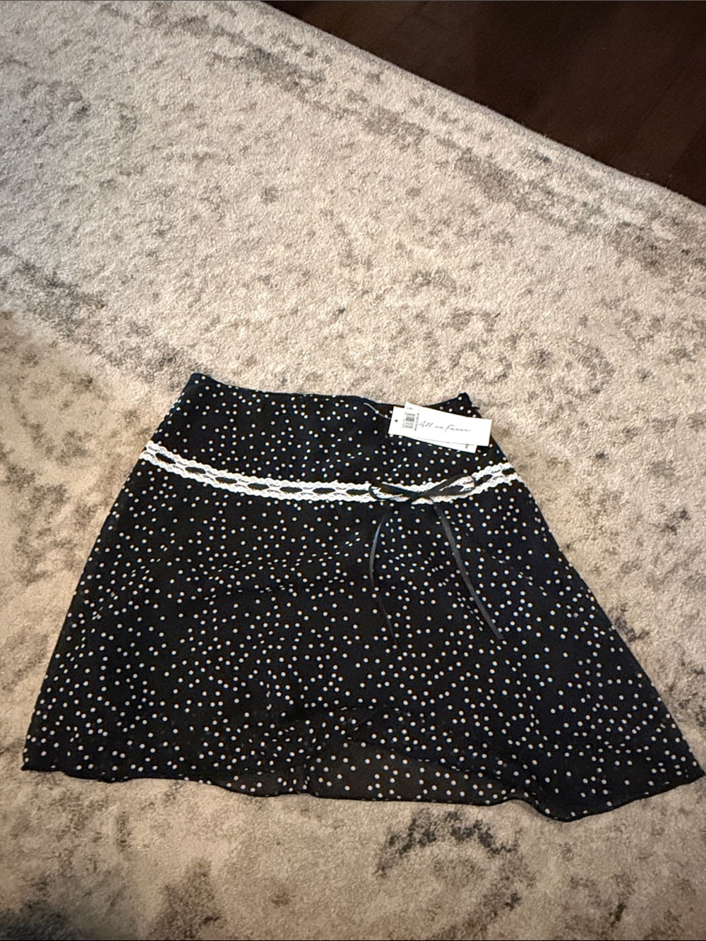 Nordstrom Black Polka Dot A-Line Skirt with Lace Trim